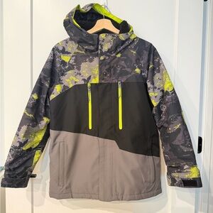 686 Kids Camo Puffer Jacket with Neon Accents